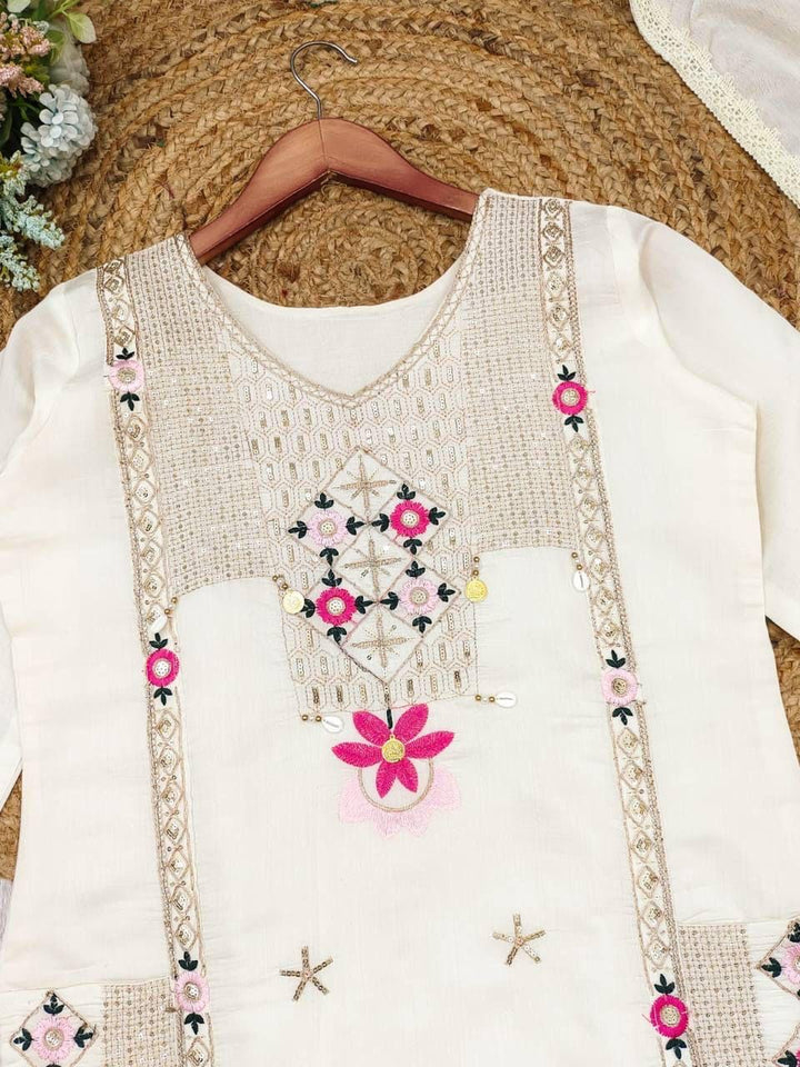 Al Noor Pearl White Embroidered Festive Wear Suit