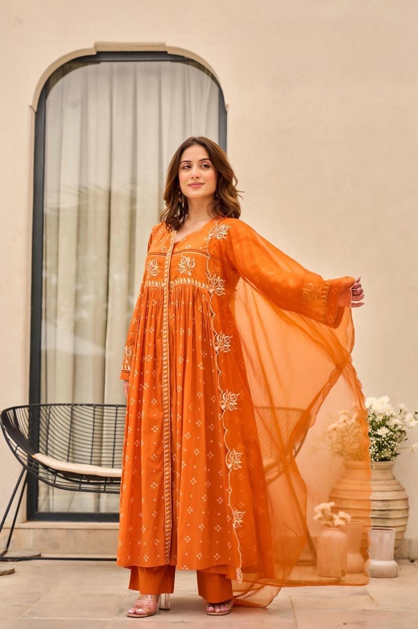Burj Dubai Sunset Amber Glow Anarkali Suit
