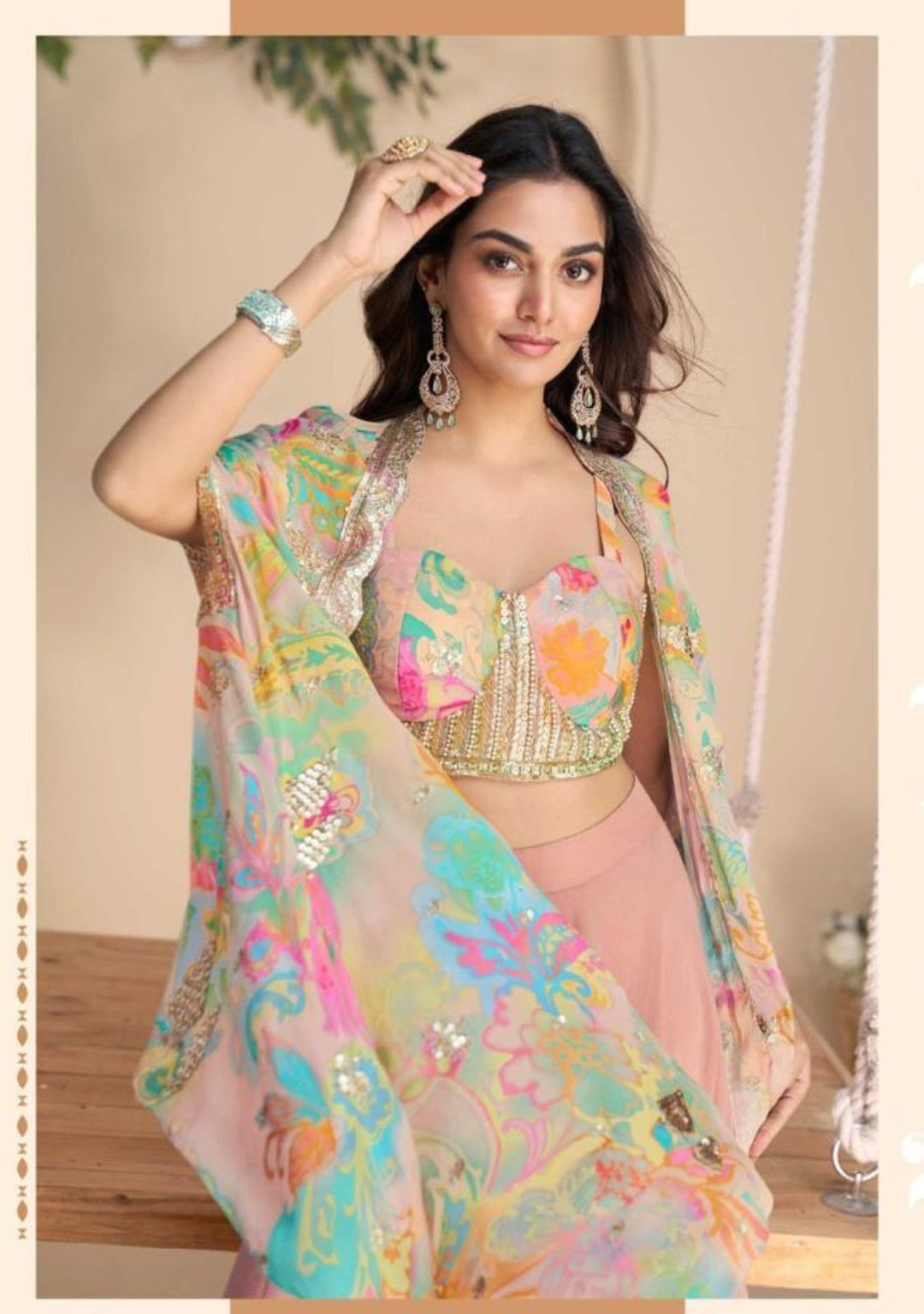 Woman in a colorful traditional outfit with a floral pattern