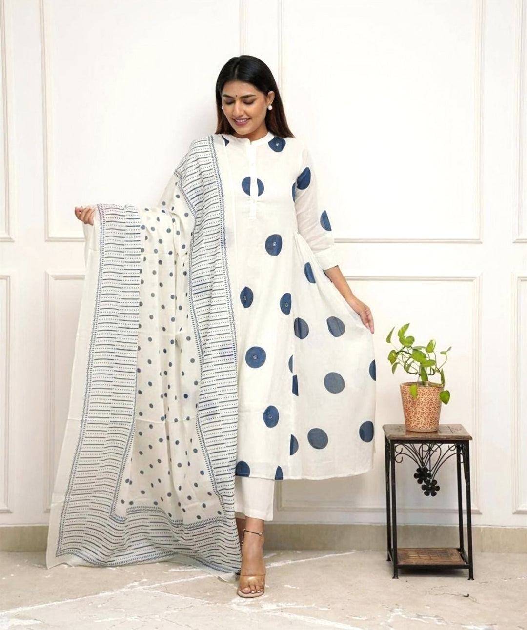 Polka Dot A-Line Mul Cotton Suit Set