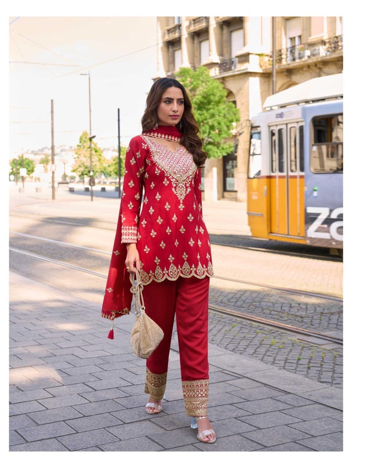Mumtaz Ruby Souk Embroidered Festive Wear Red Suit