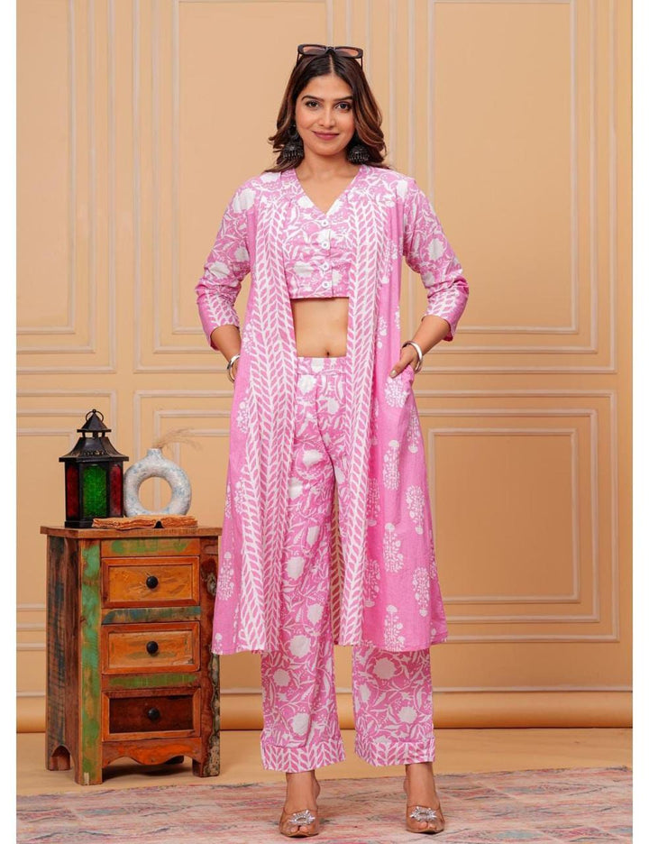 COTTON CROP TOP PANTS INDOWESTERN SET