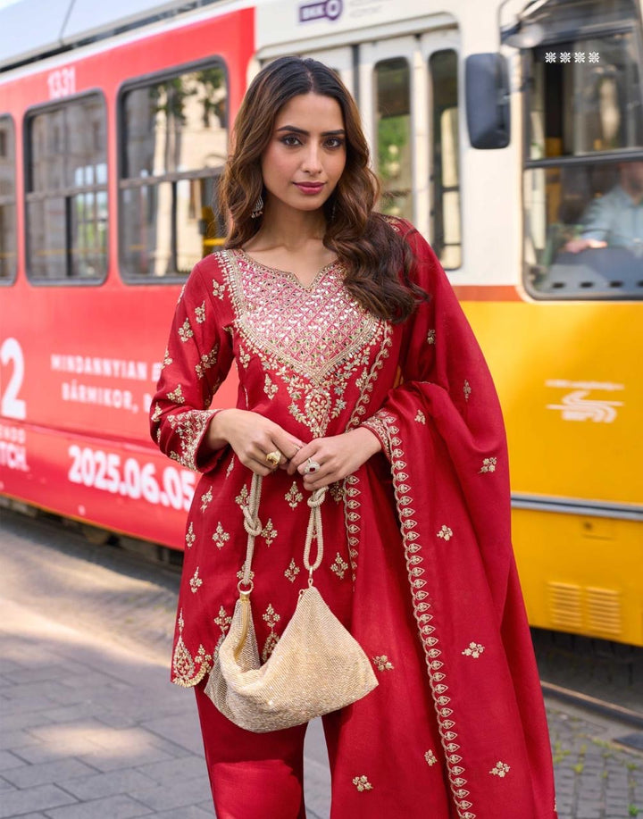 Mumtaz Ruby Souk Embroidered Festive Wear Red Suit