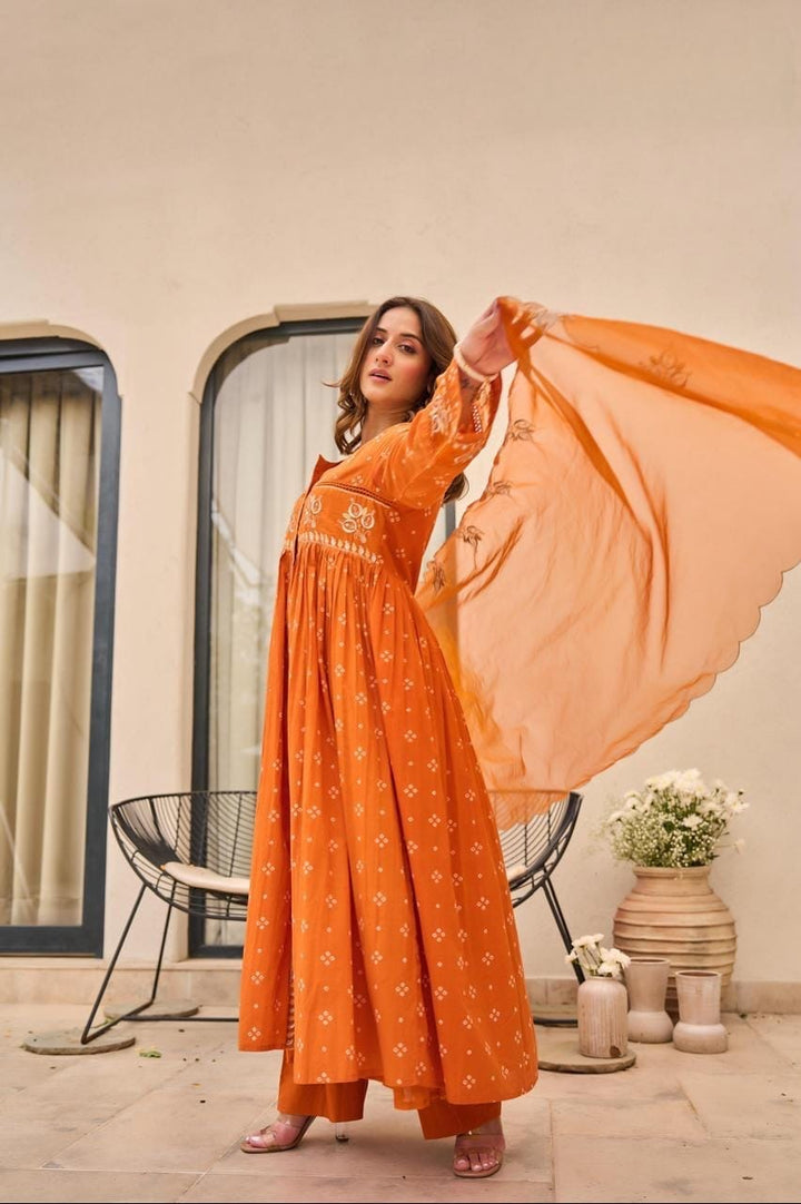 Burj Dubai Sunset Amber Glow Anarkali Suit