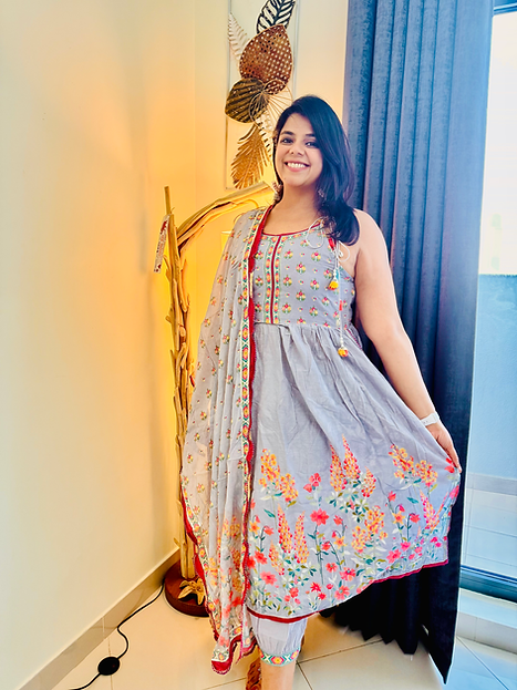 Cotton Printed Suit Set With Strings