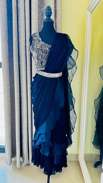 Midnight Abra Party Wear Pre Stitched Saree with Sharara Pants & Blouse