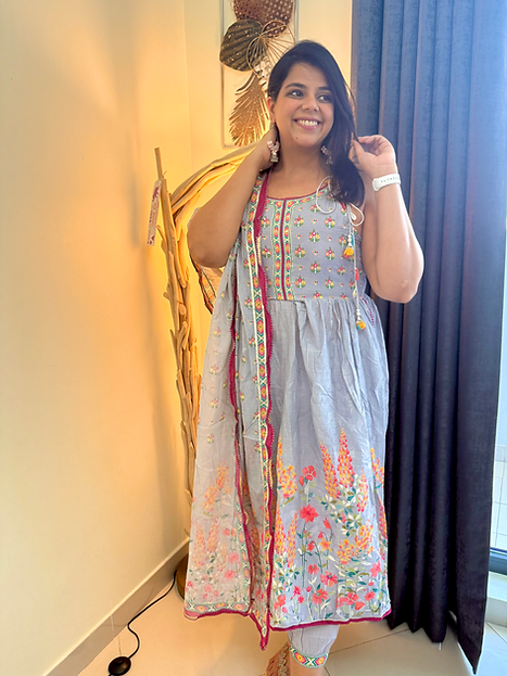 Cotton Printed Suit Set With Strings