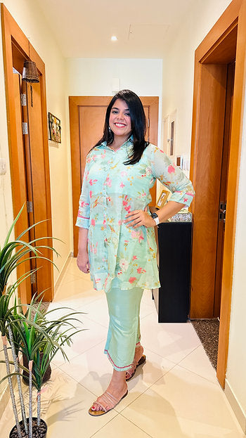 Al Ain Garden Pastel Green Floral Printed Coord Set