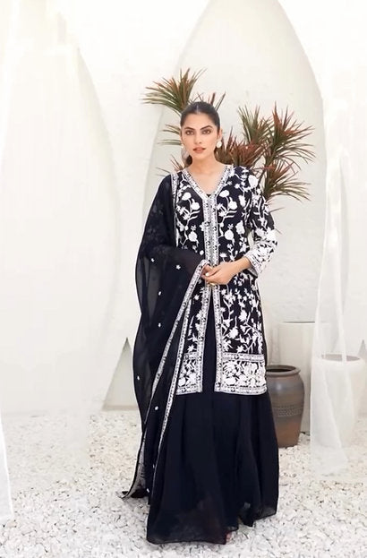 Blue Cotton Party Wear Centre Slit lehenga Set