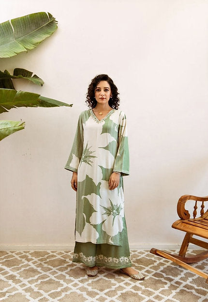 Zabeel Park Pastel Green Printed Co-ord Set