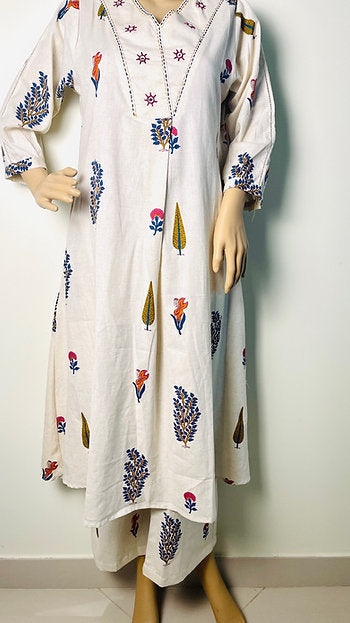 Casual Cotton Khaki Linen Feel Printed Co-ord Set