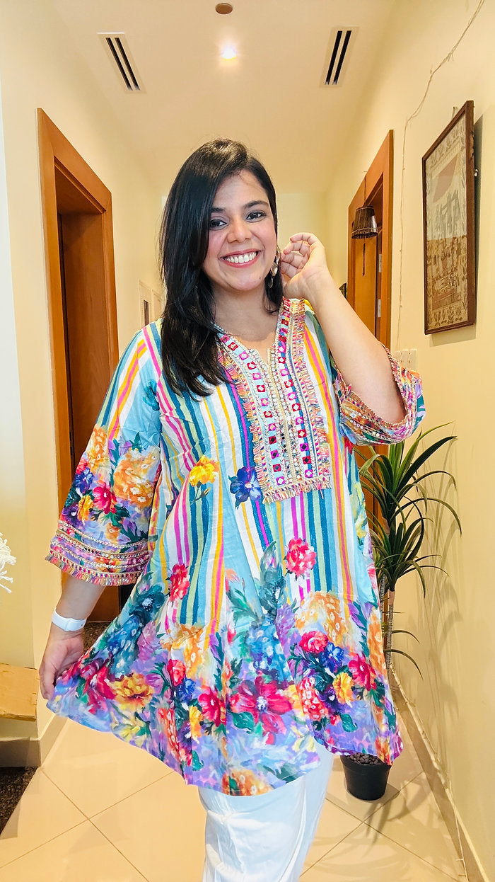 Jumeirah Bloom Breezy & Bold Printed Blue Beach Co-ord Set For Women