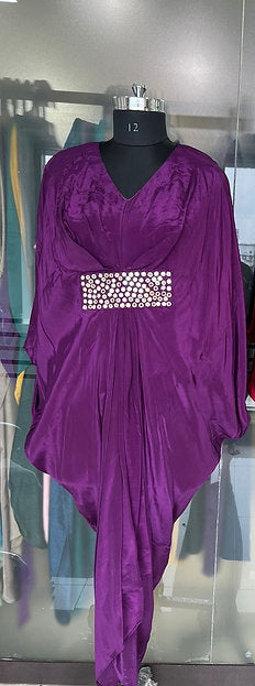 Purple Indo-Western Designer Cocktail Dress with Mirror Patch