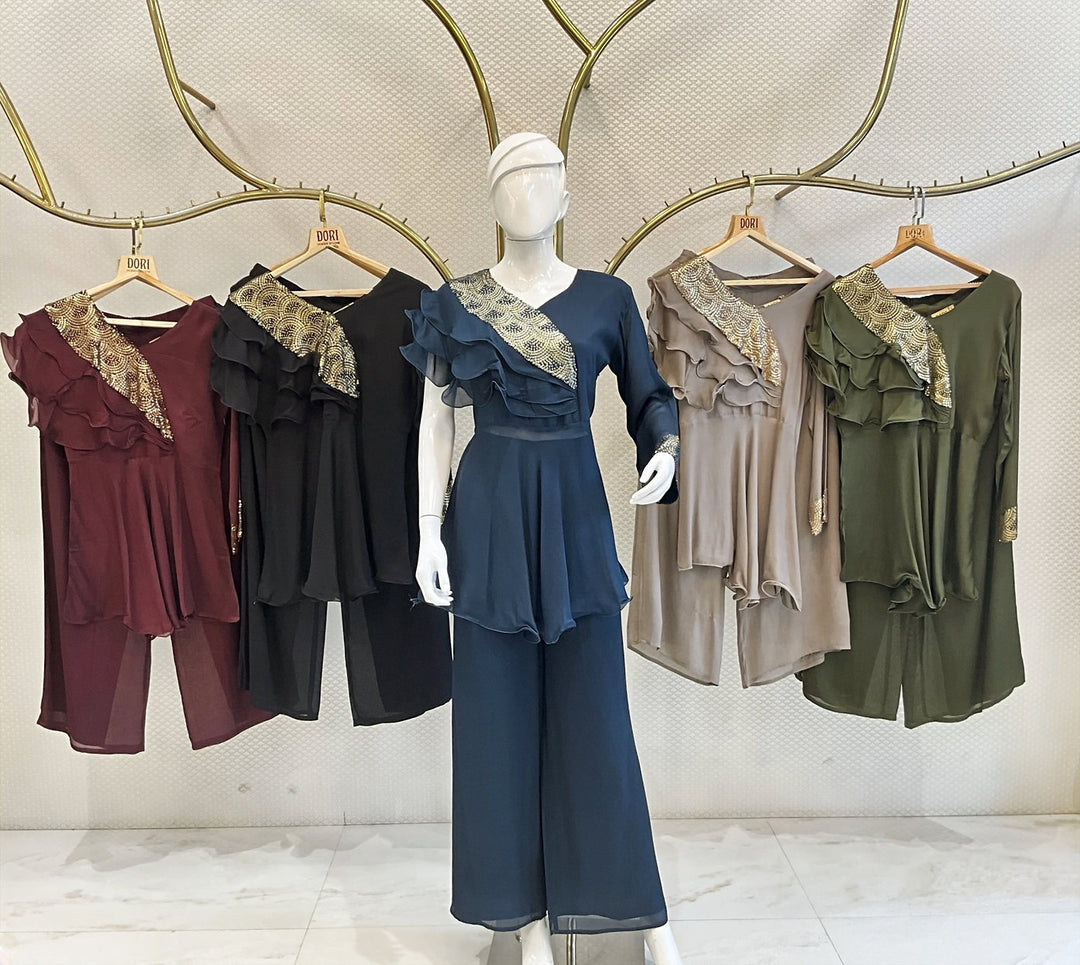 Wine Party Wear Peplum Designer Co-ord Set
