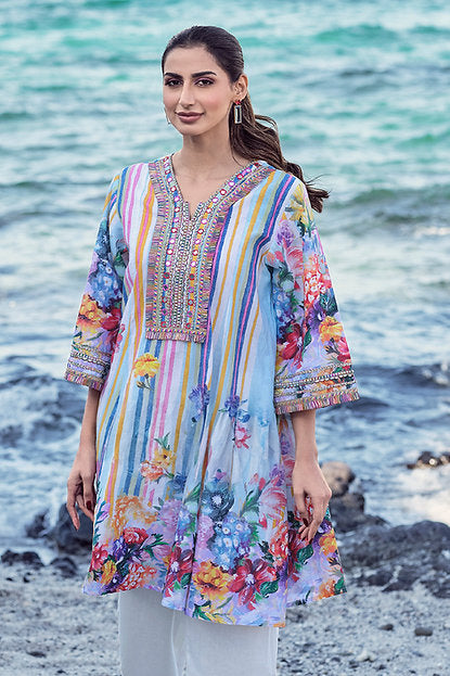 Jumeirah Bloom Breezy & Bold Printed Blue Beach Co-ord Set For Women