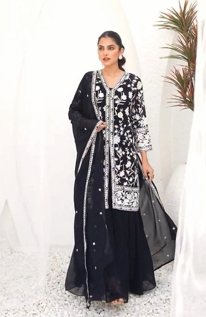 Blue Cotton Party Wear Centre Slit lehenga Set