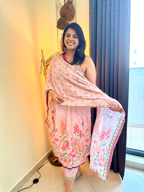 Cotton Printed Suit Set With Strings