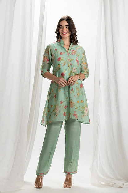 Al Ain Garden Pastel Green Floral Printed Coord Set