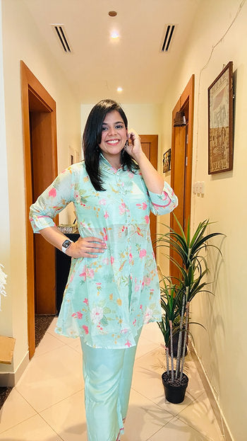 Al Ain Garden Pastel Green Floral Printed Coord Set