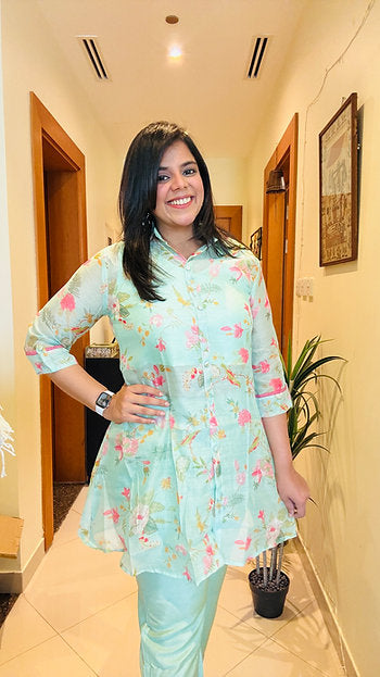 Al Ain Garden Pastel Green Floral Printed Coord Set