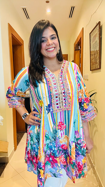 Jumeirah Bloom Breezy & Bold Printed Blue Beach Co-ord Set For Women