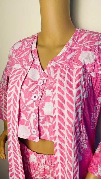 Baby Pink Crop Top Pant Cotton Shrug Indo Western Set