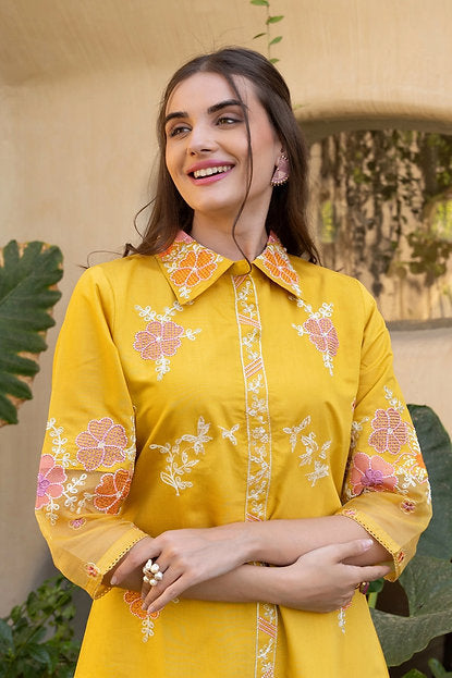 Al Ain Bloom Yellow Floral Embroidered Co-ord Set For Summers