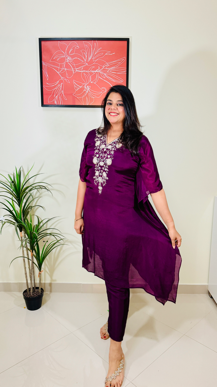 Purple Embroidered Kaftan Set