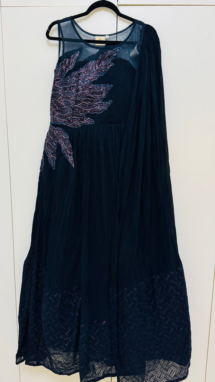 Black-Blue Wedding Special Hand Embroidered Gown