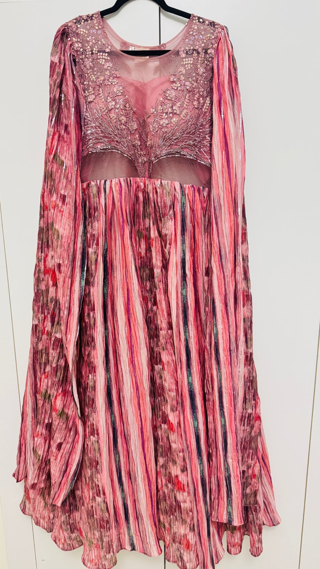 Shades Of Pink Wedding Special Hand Embroidered Gown with Dramactic Sleeves