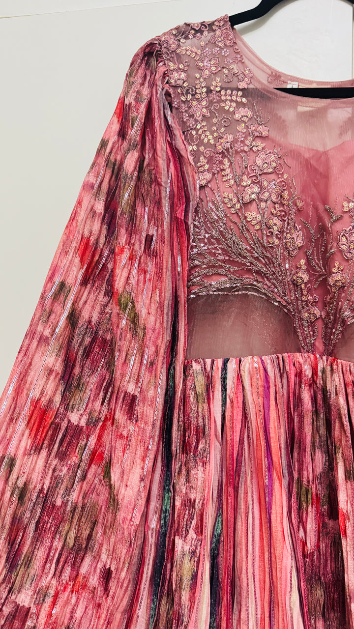 Shades Of Pink Wedding Special Hand Embroidered Gown with Dramactic Sleeves