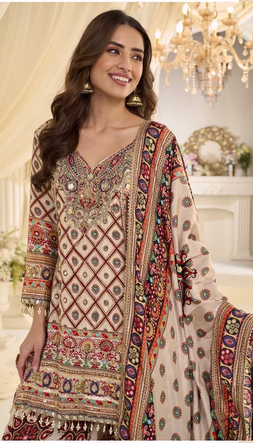 Majlis Noir Printed Palazzo Suit Set