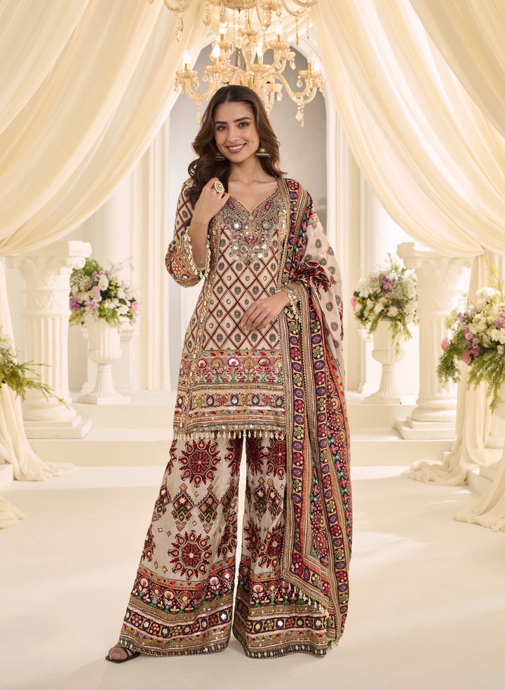 Majlis Noir Printed Palazzo Suit Set
