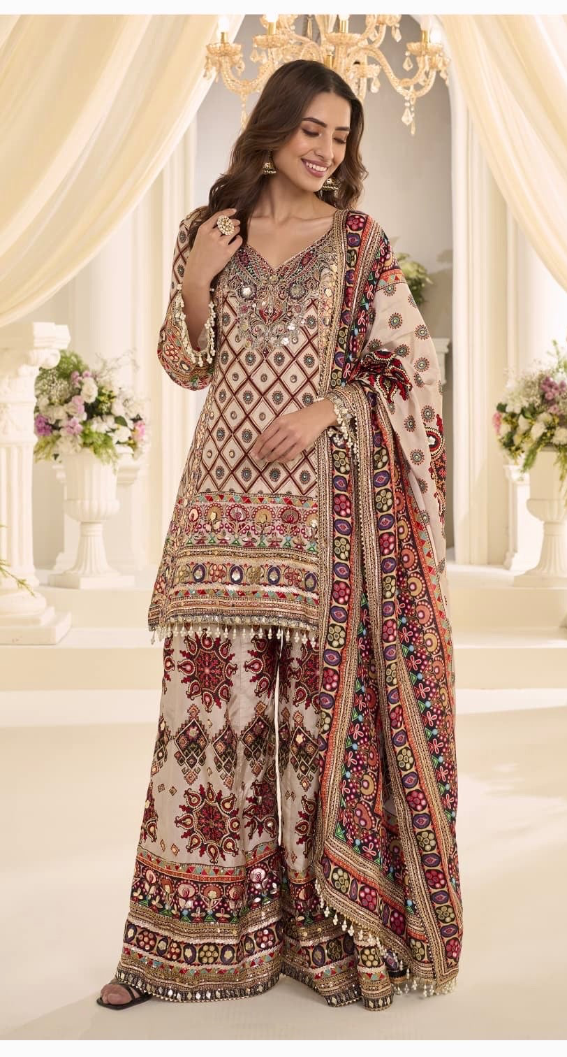 Majlis Noir Printed Palazzo Suit Set