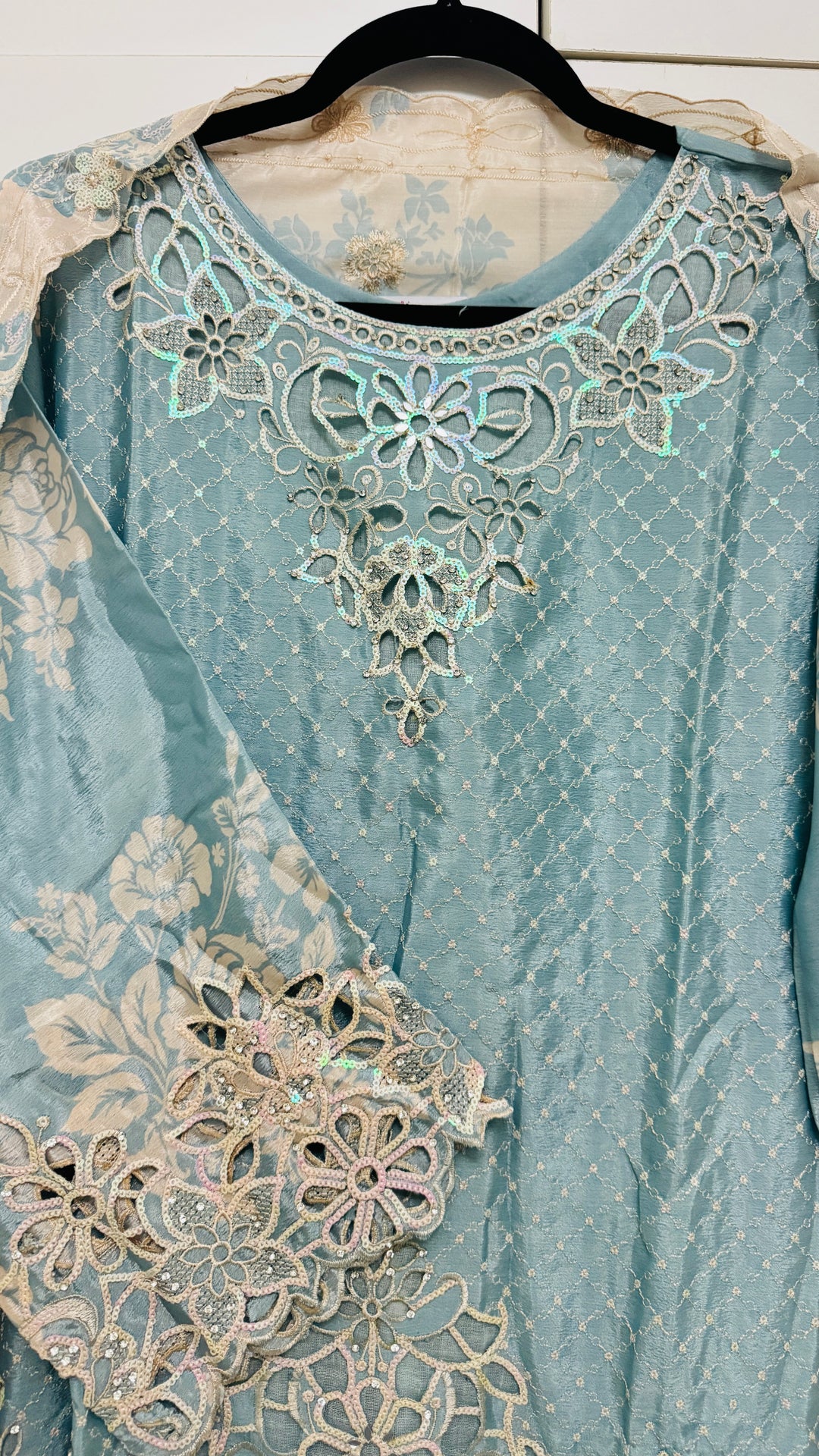 Noor Al Dubai Light Blue Itra Cutwork-Palazzo Set