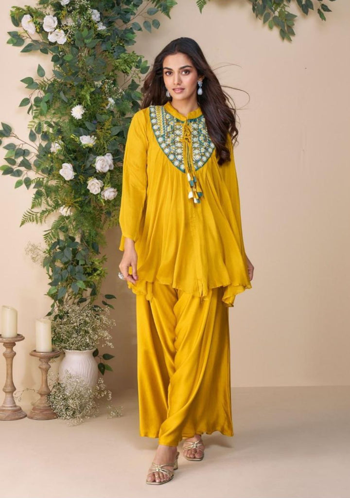 Desert Marigold Glow Indo Western Poncho Style Coord Set
