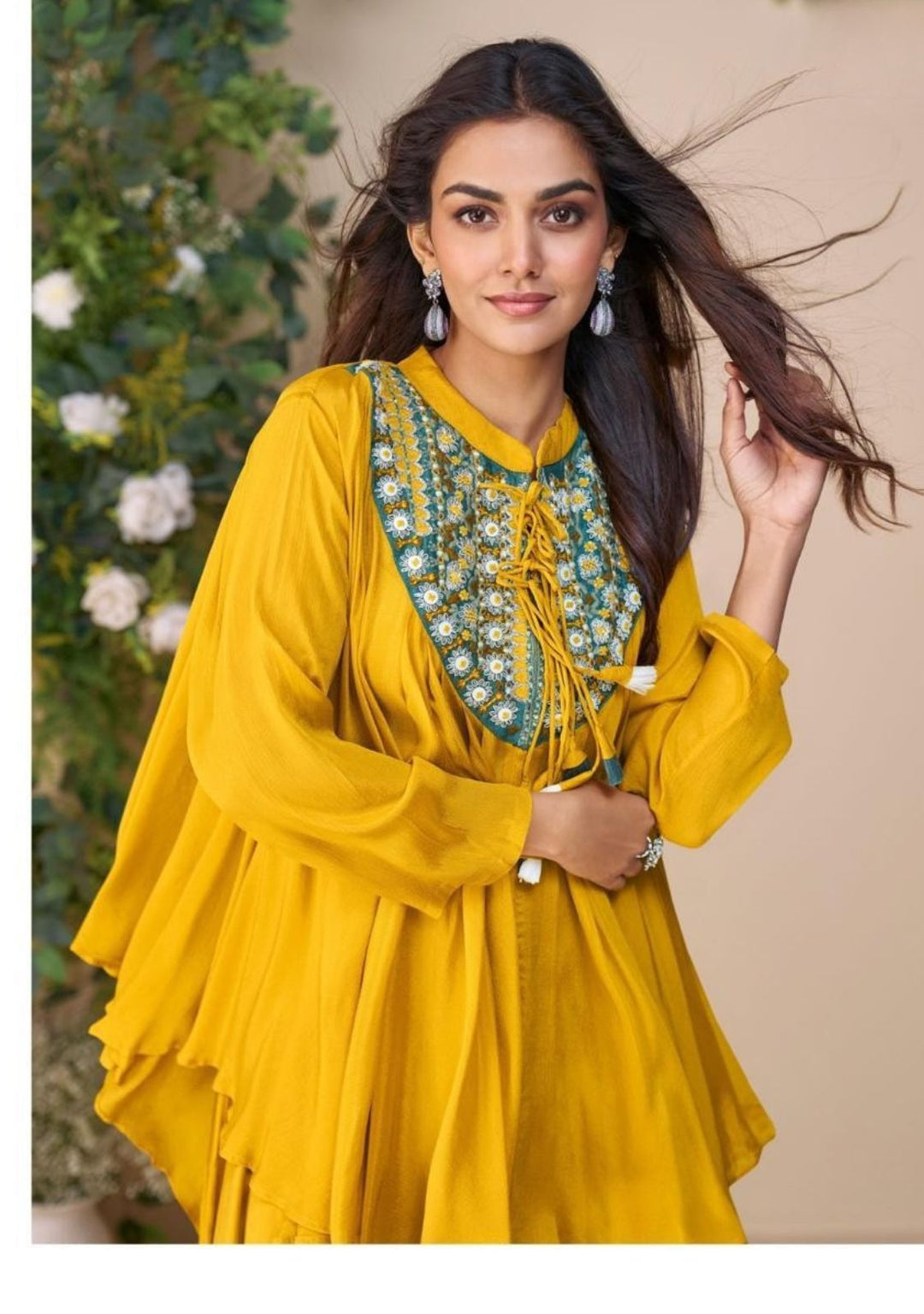 Desert Marigold Glow Indo Western Poncho Style Coord Set