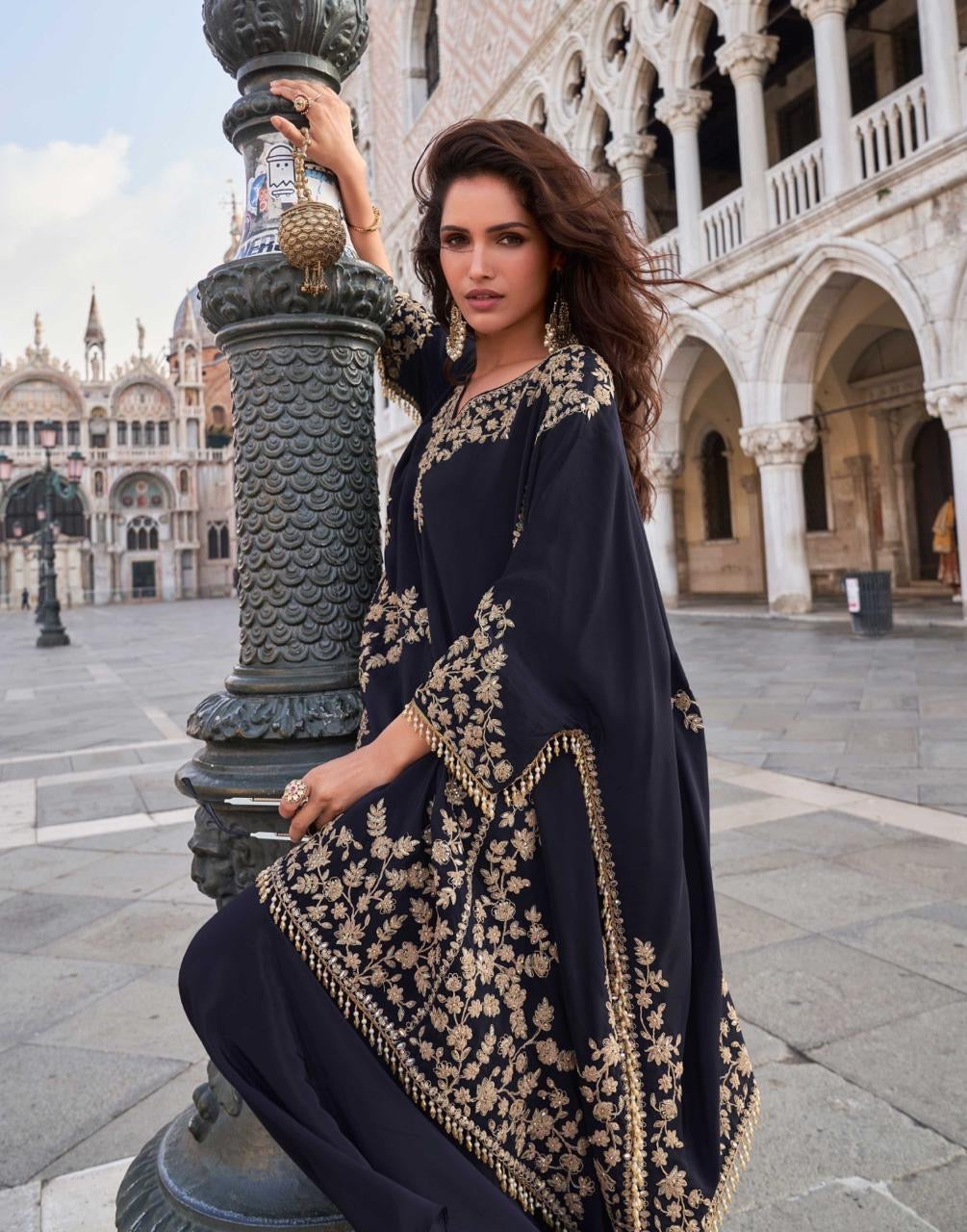 Designer Kaftan Style Drape Skirt Party Wear Set