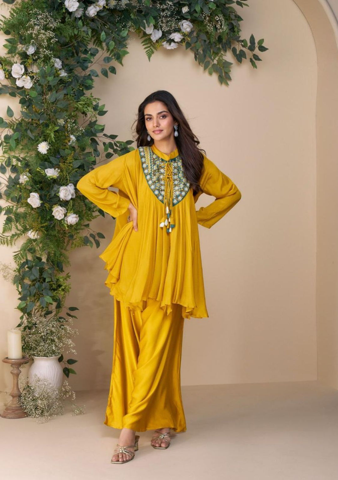 Desert Marigold Glow Indo Western Poncho Style Coord Set