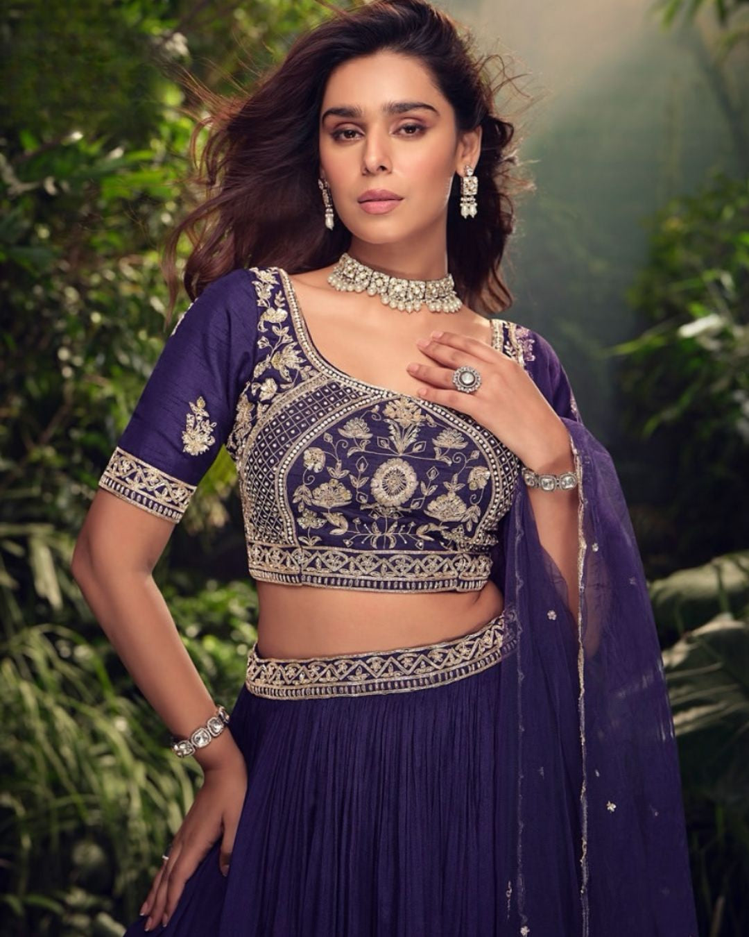 Purple Embroidered Tradtional Lehenga Set