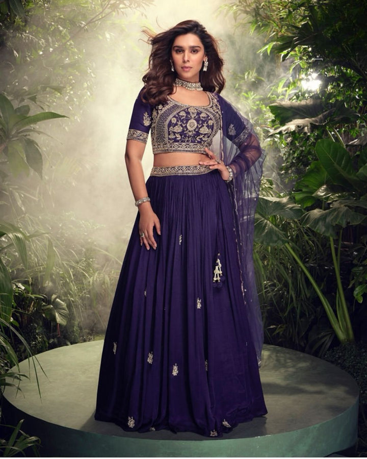 Purple Embroidered Tradtional Lehenga Set