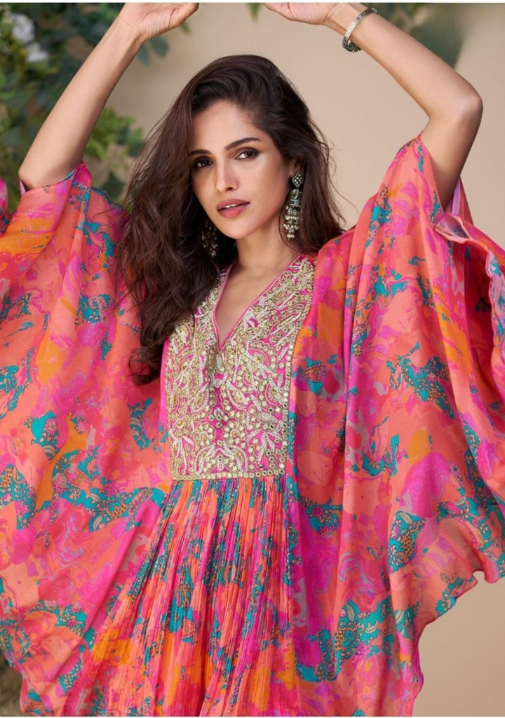 Riwaayat Kaftan – Flamingo Sunset Indo Western Party Wear Set