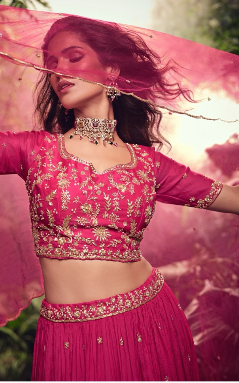 Pink Embroidered Tradtional Lehenga Set