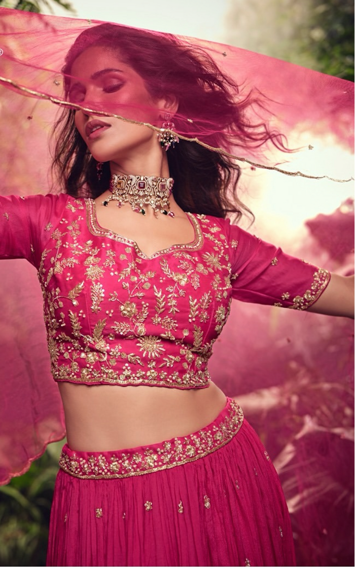 Pink Embroidered Tradtional Lehenga Set