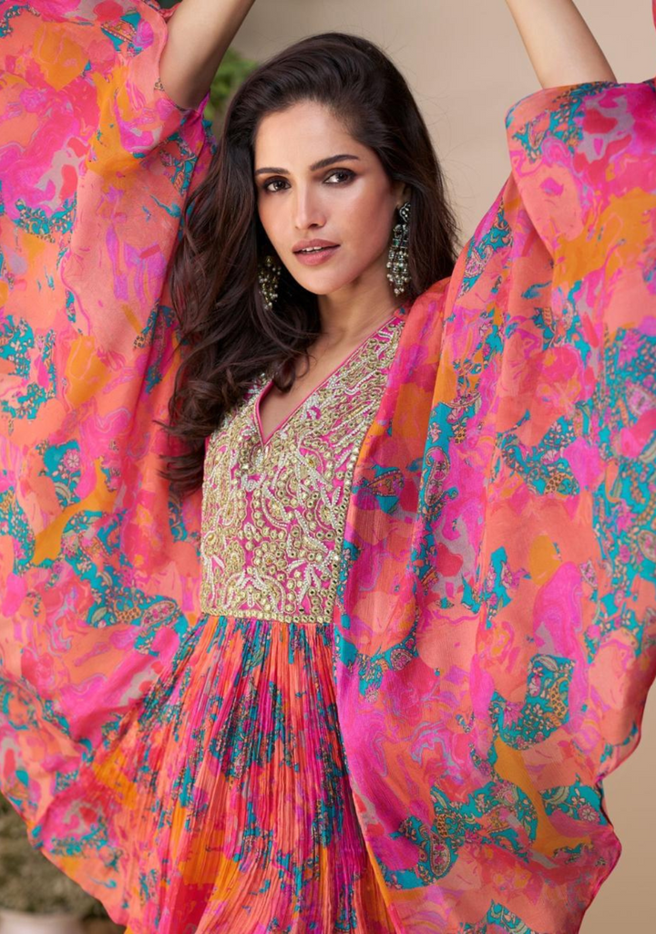 Riwaayat Kaftan – Flamingo Sunset Indo Western Party Wear Set