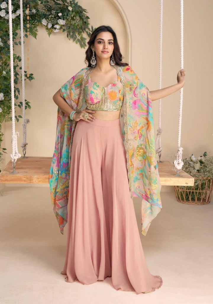 Layali – Blush Pink Cape Party Wear Set
