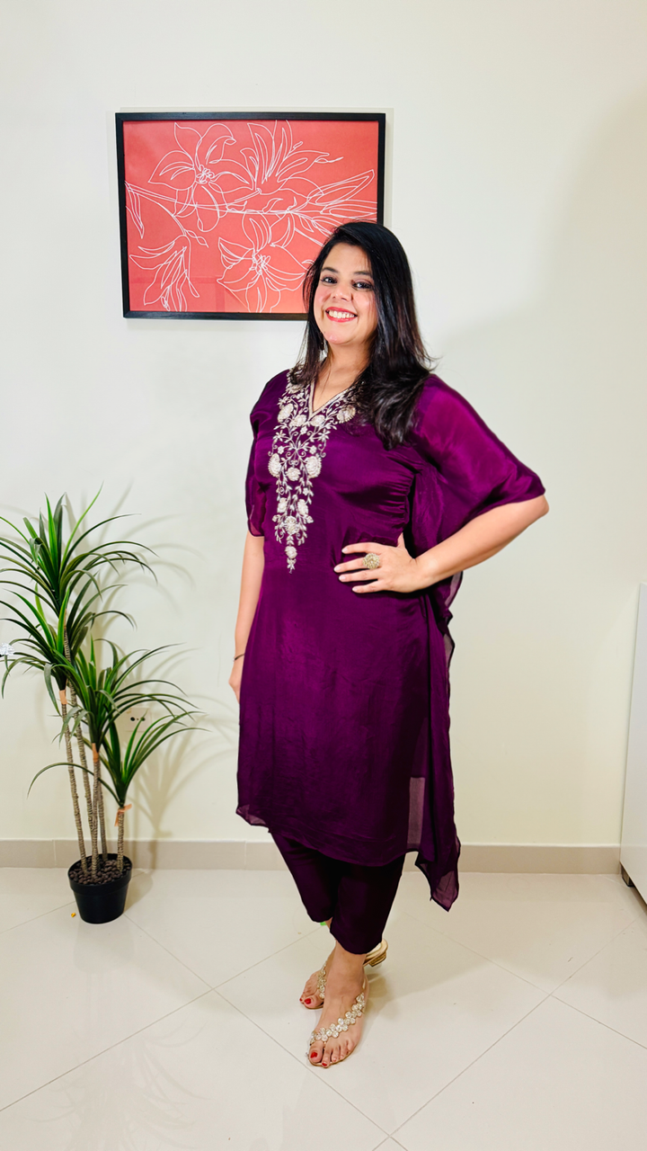 Purple Embroidered Kaftan Set