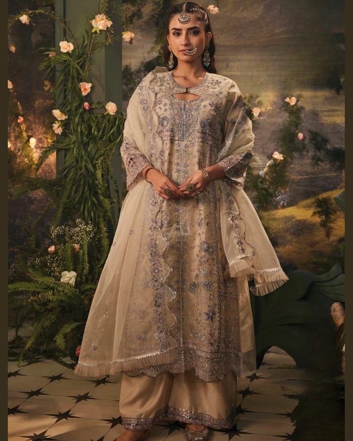Gul Bahar Champagne Embroidered-Pakistani Suit Set
