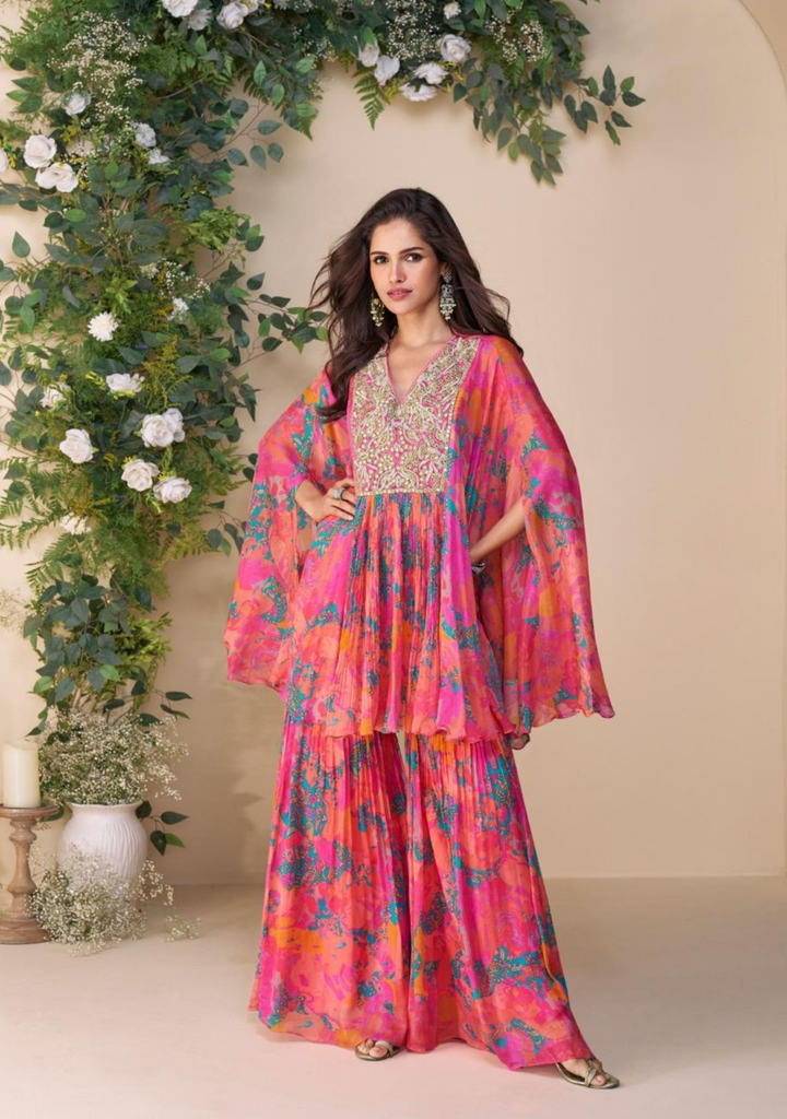 Riwaayat Kaftan – Flamingo Sunset Indo Western Party Wear Set