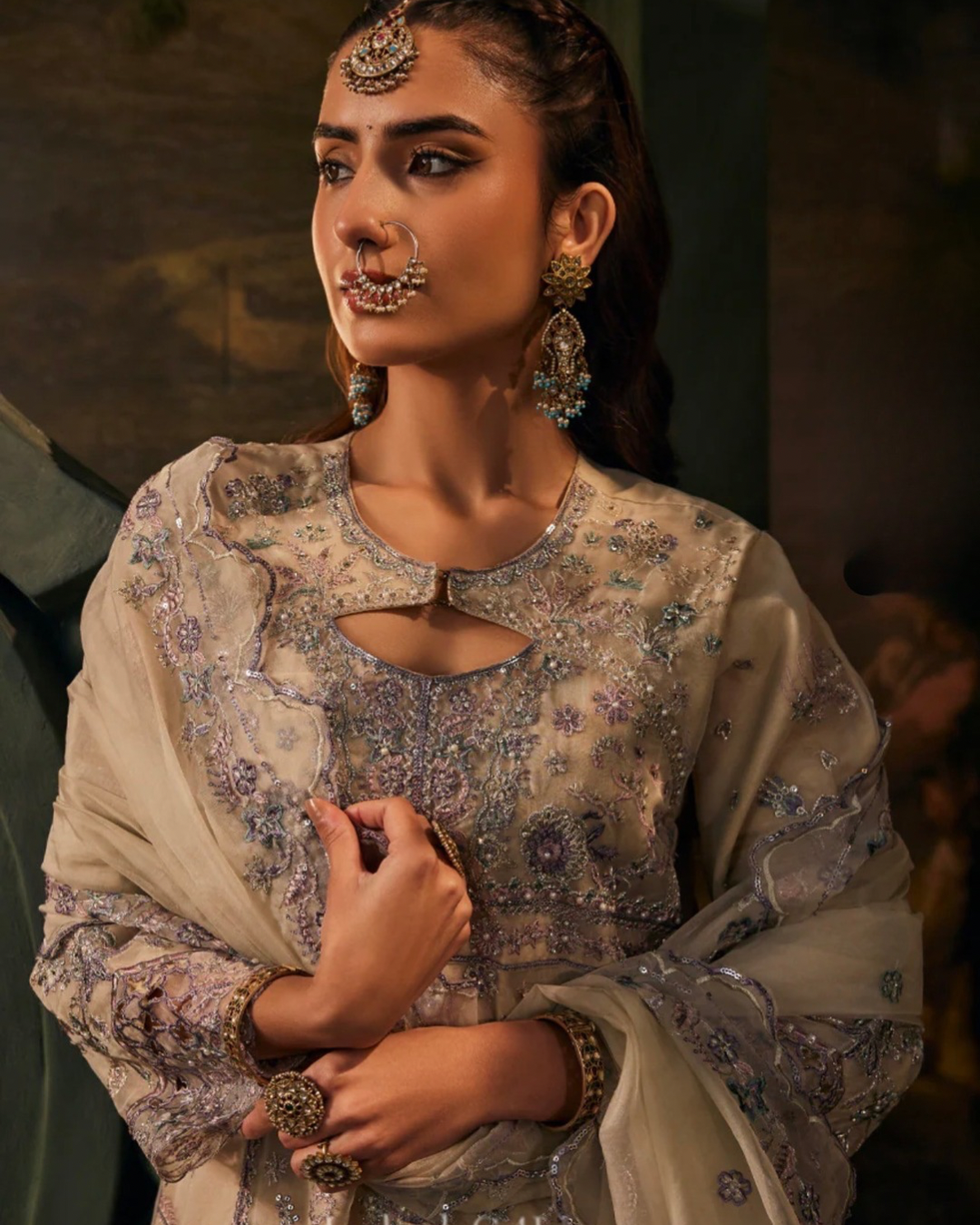 Gul Bahar Champagne Embroidered-Pakistani Suit Set